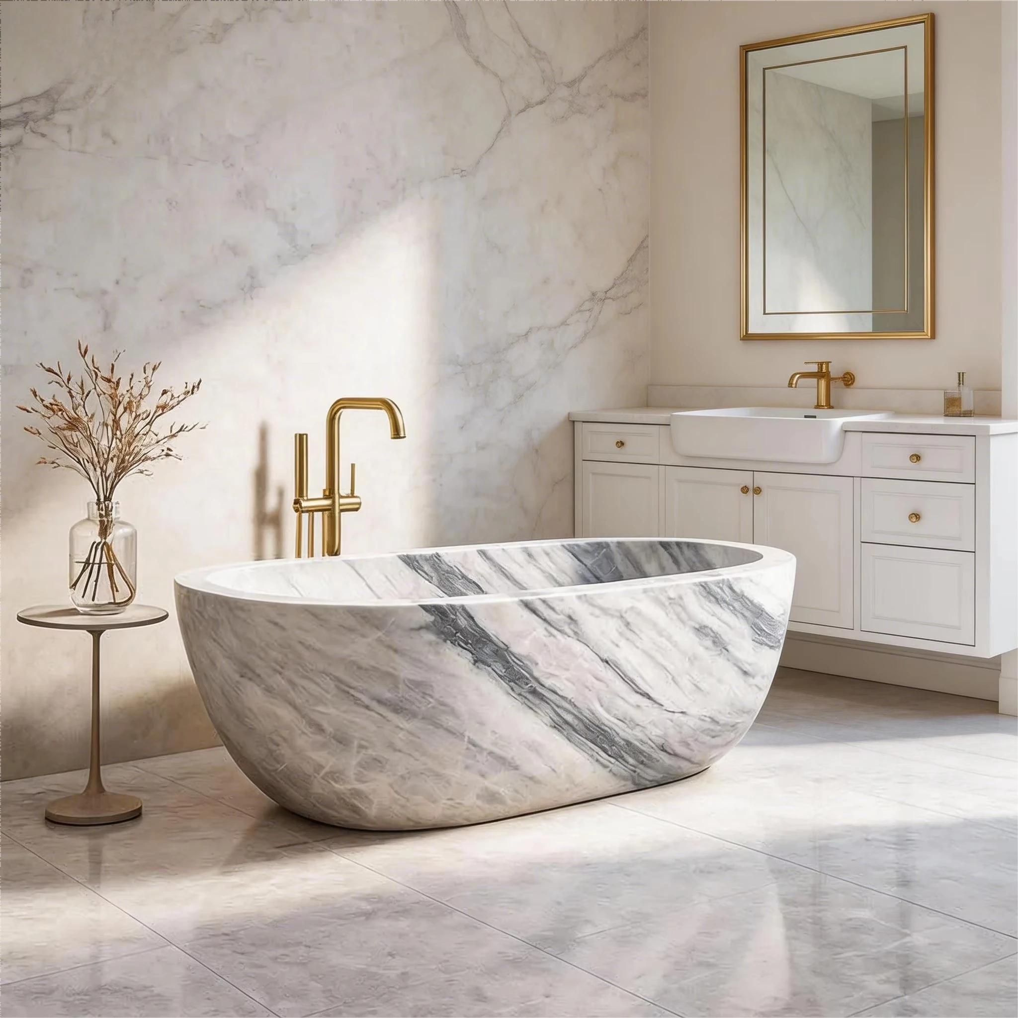 Modern Customizable Freestanding Marble Bathtub for Hotel Villa Bathroom Decoration