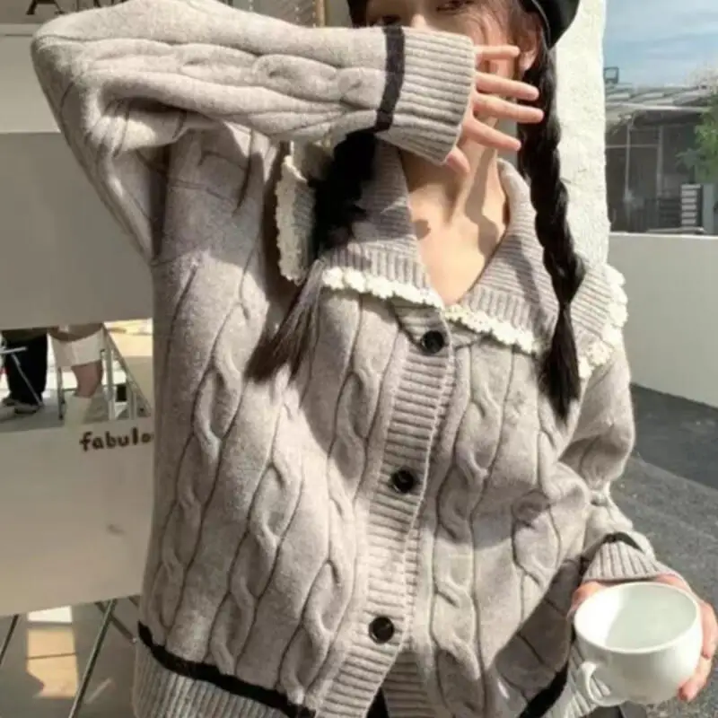 

Осень-зима, серый кардиган, трикотаж для девочек, короткое пальто, нежные темпераментные топы, модная женская одежда, ленивый свитер, оптовая продажа