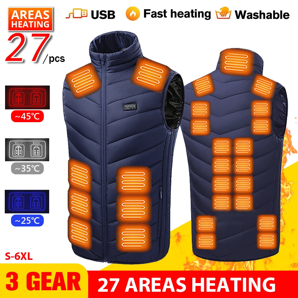 27 Heating Areas Vest Jacket Men USB Infrared Heated Vest Winter Electric Heated Vest Waistcoat For Sports Hiking Oversized 6XL