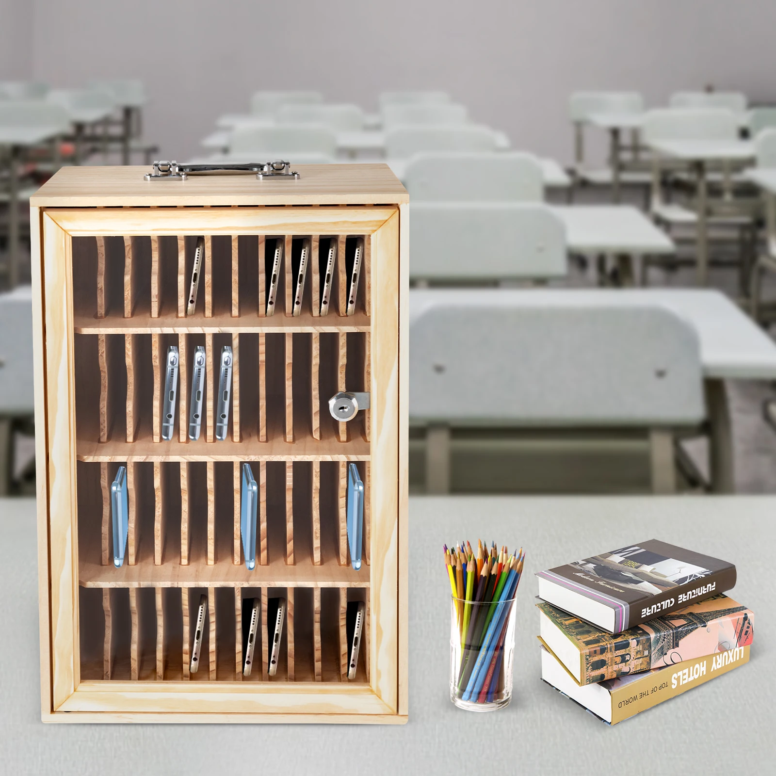 

Burlywood Modern Cell Phone Locker, Lightweight & Desktop/Wall-Mount For Public Places, Efficient Focus Improvement