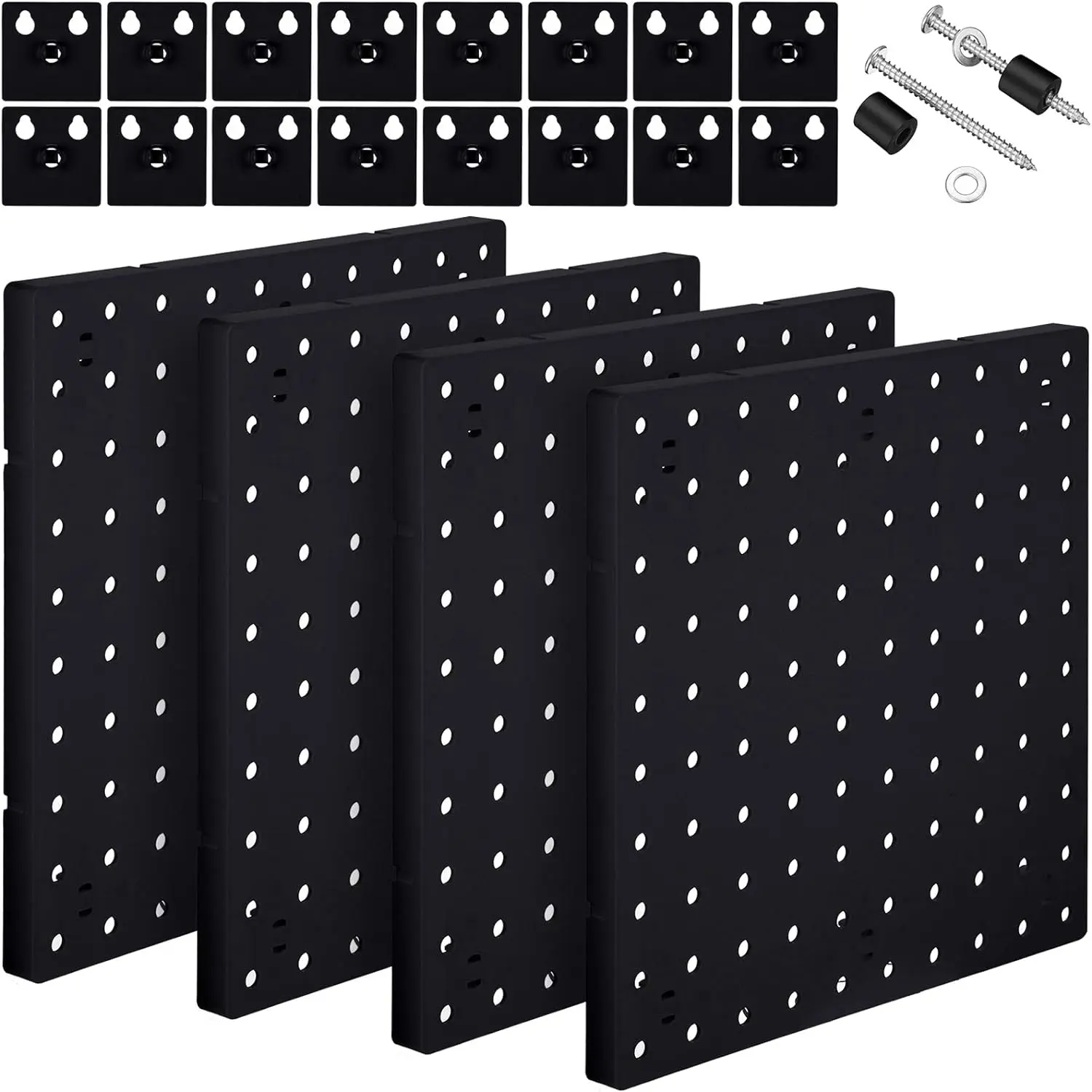 4 Pcs Plastic Hole Board Wall Shelf Organizer ,Wall Mount Display Pegboard Panel for Bedroom, Study, Office, Bathroom, Garage