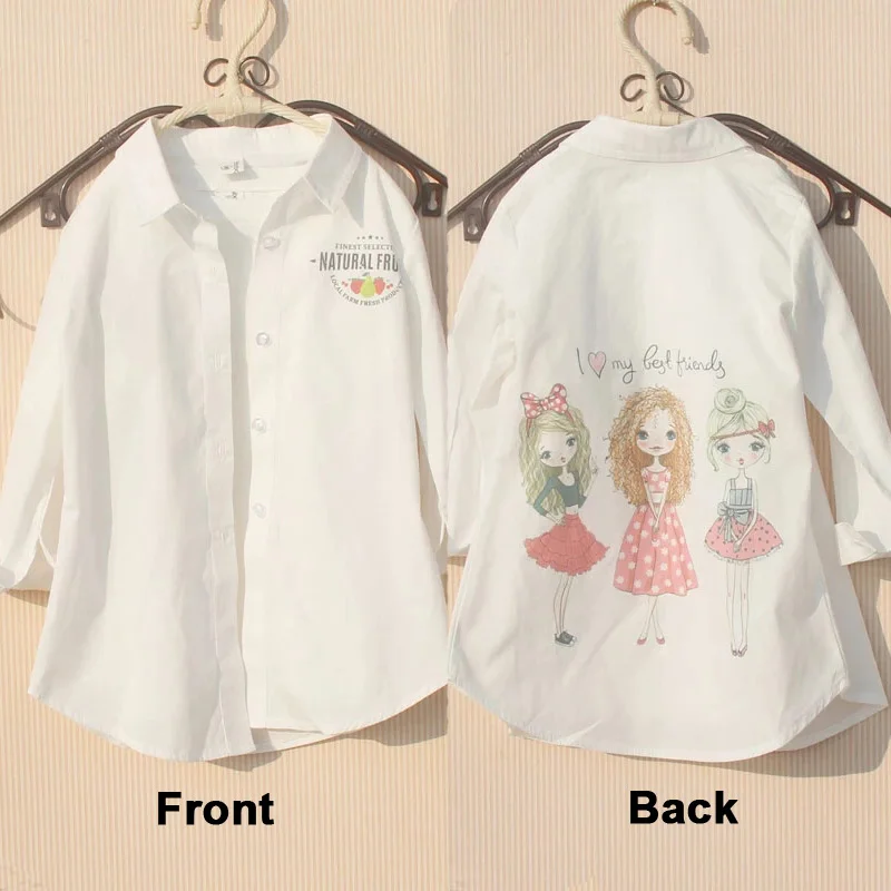 Girls Blouse 2023 Spring Children Clothes Cartoon Rabbit Long Sleeve Tops White Blouses for 8 To 12 Years Teenage Girls Shirt