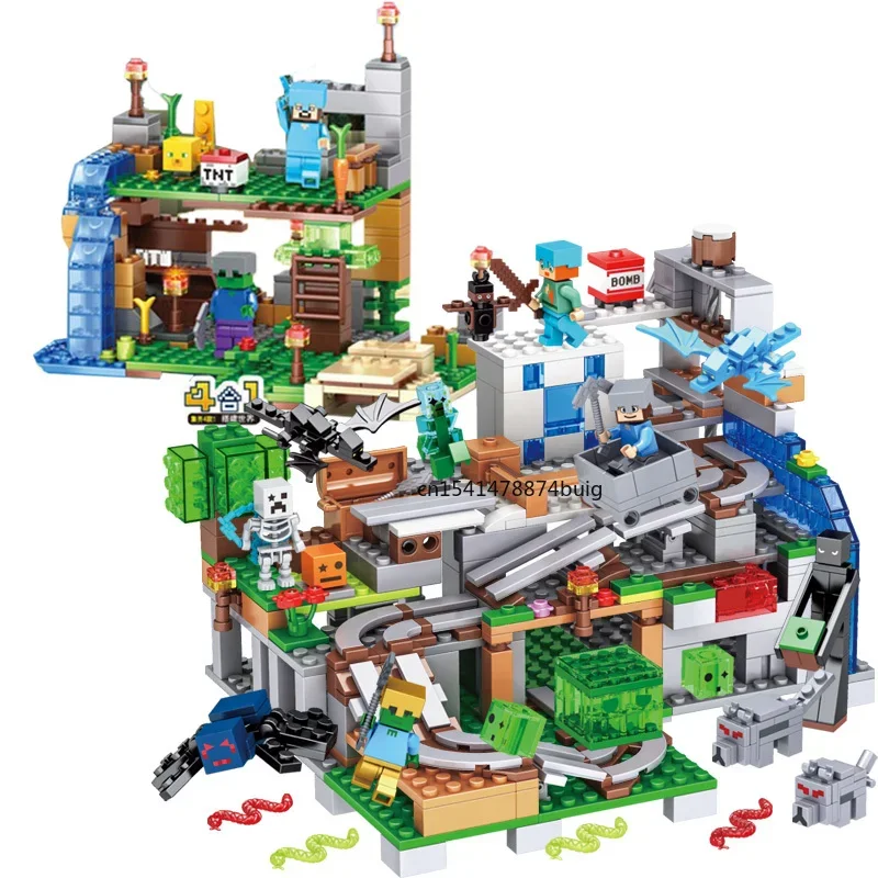 The Mountain Cave Elevator Village Tree House Bouwsteen met figuren Compatibel 21137 My World Bricks Set Geschenken Speelgoed - afbeelding 1