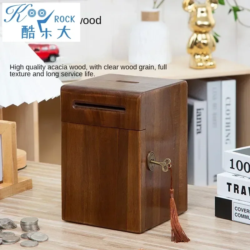 , Money Storage Tank & Birthday Gift, Handmade WoodenJewish Tzedakah Charity Box - Solid Wood Lockable Piggy Bank for Coins
