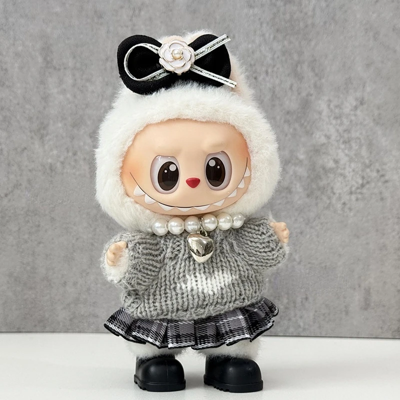 

Labubu Doll Clothes Elegant Knit Dress Sweater Set for 1.0 2.0 3.0 Generation Vinyl Figure Changeable Costume Hanging Decor