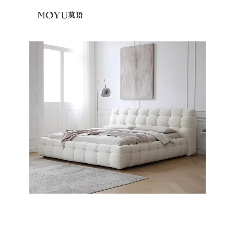 Moyu MOYU/Light French Cotton Candy Fabric Bed Modern and Simple White Master Bedroom Lamb Fleece Double Bed