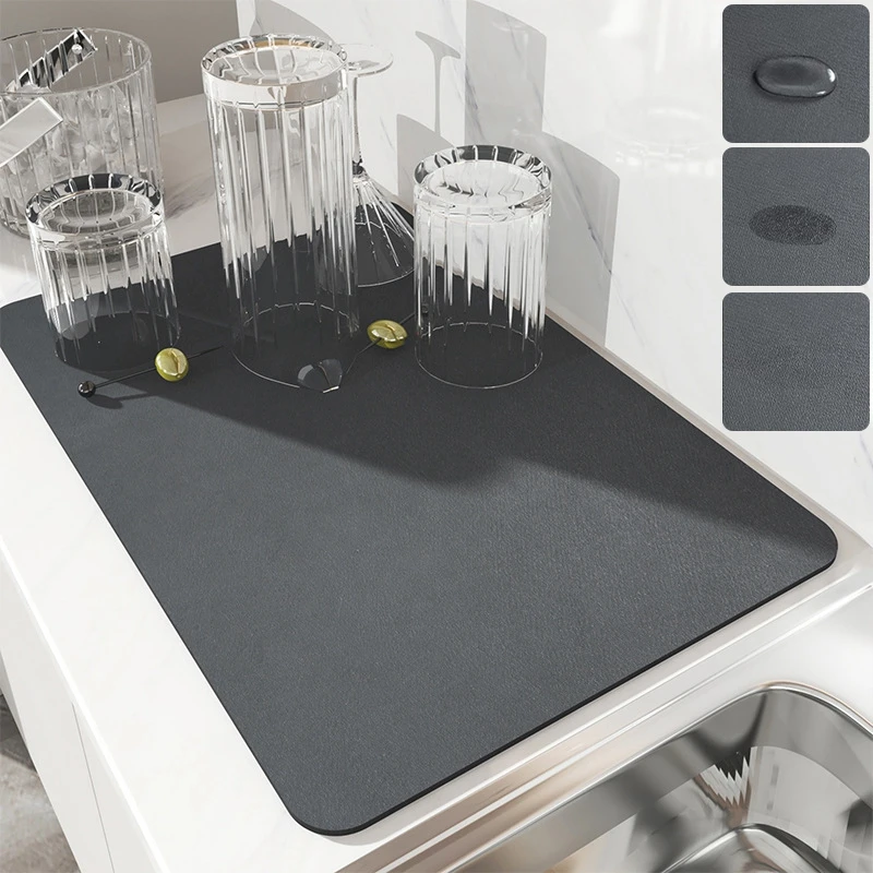 

Kitchen Drain Mat Dish Drying Mats Super Absorbent Pad for Tableware Non-slip Placemat Sink Faucet Anti Splash Protector