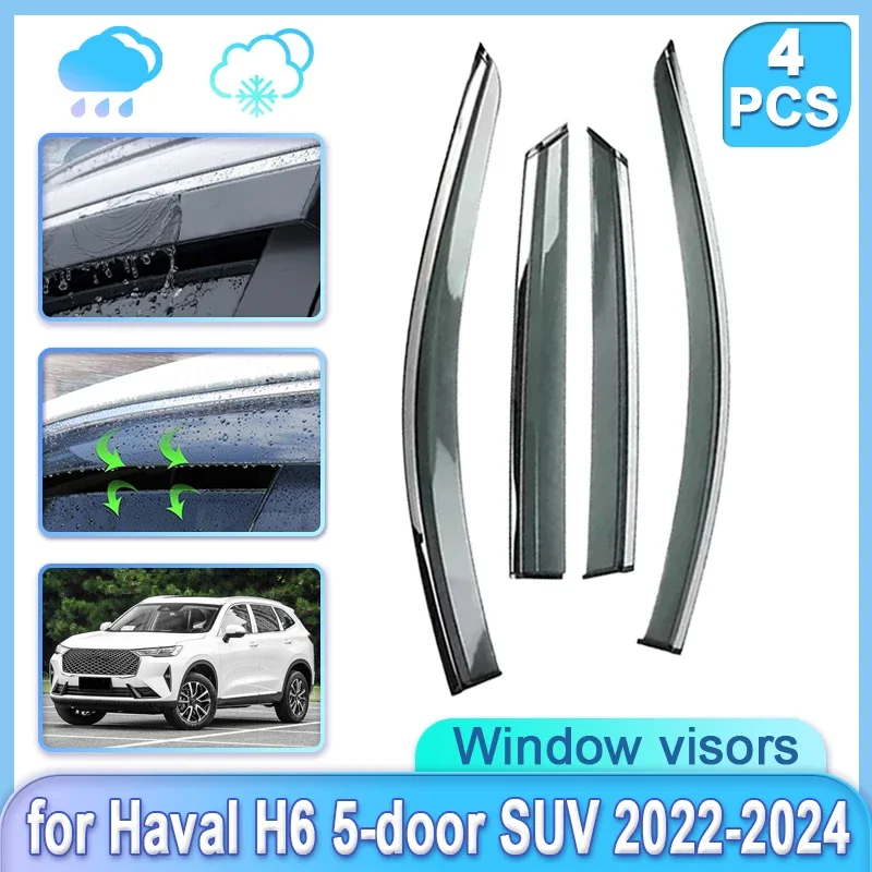 

4x Car Window Door Visor For Haval H6 5-door SUV 2022 2023 2024 Rain Guard Shades Weathershield Door Visor Wind Rain Accessories