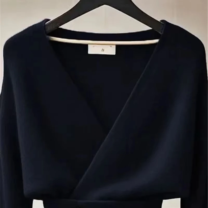 Luxury Design Irregular Cashmere Sweater Women Autumn Winter High End Button Belt Wool Knit Cardigan Fashion Knitwear Slim