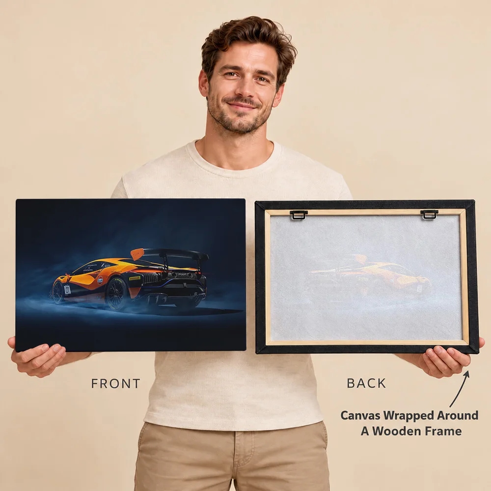 British Artura Trophy 2023 Car Canvas Print With Wooden Frame Personalized Photo Dark Studio Rear View Wall Art For Man Cave