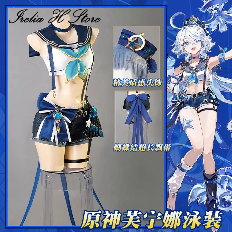 

Irelia H Store Furina Swimsuit Genshin Impact Furina Cosplay Costume Swimwears Sexy Tupe top Skirt