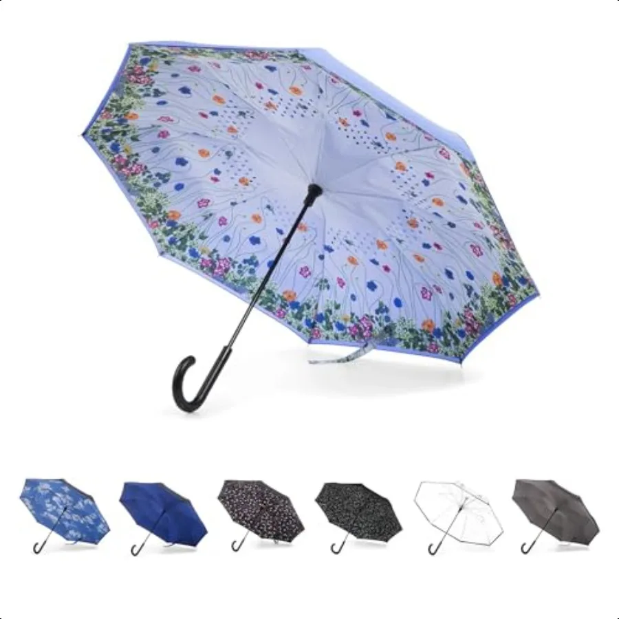 

Зонт InBrella с обратным закрытием и невидимым водоотталкивающим покрытием, автоматическое закрытие, перевернутый капель и защита от дождливой погоды