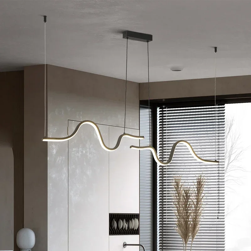 Nordic Minimalist Linear LED Pendant Light Luxury Hanging Chandelier For Tubular Restaurant Kitchen Office Coffee Indoor Lamps
