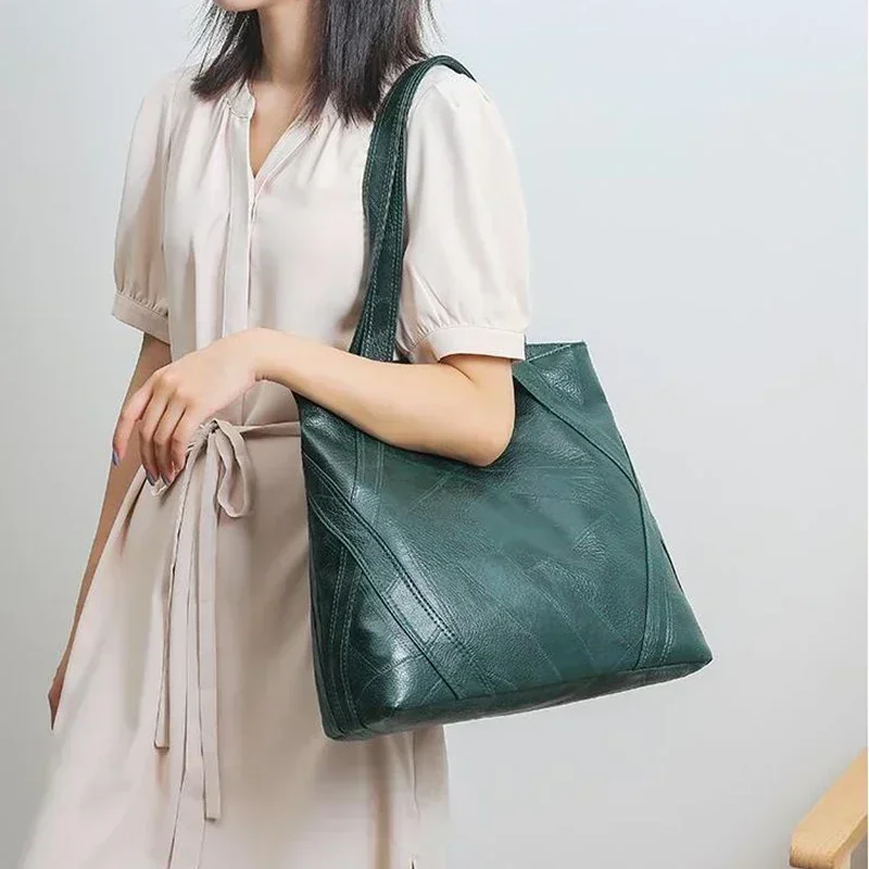 

High Quality Solid PU Zipper concise Shoulder Bag Soft Faced Large Capacity Tote Bags Fashionable Commuting Women's Handbags