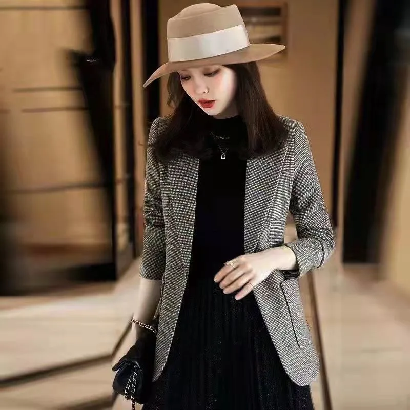 

High-end Woolen Suit Jacket for Women British Style Slimming Korean Version Slim Fit Top Retro Trend
