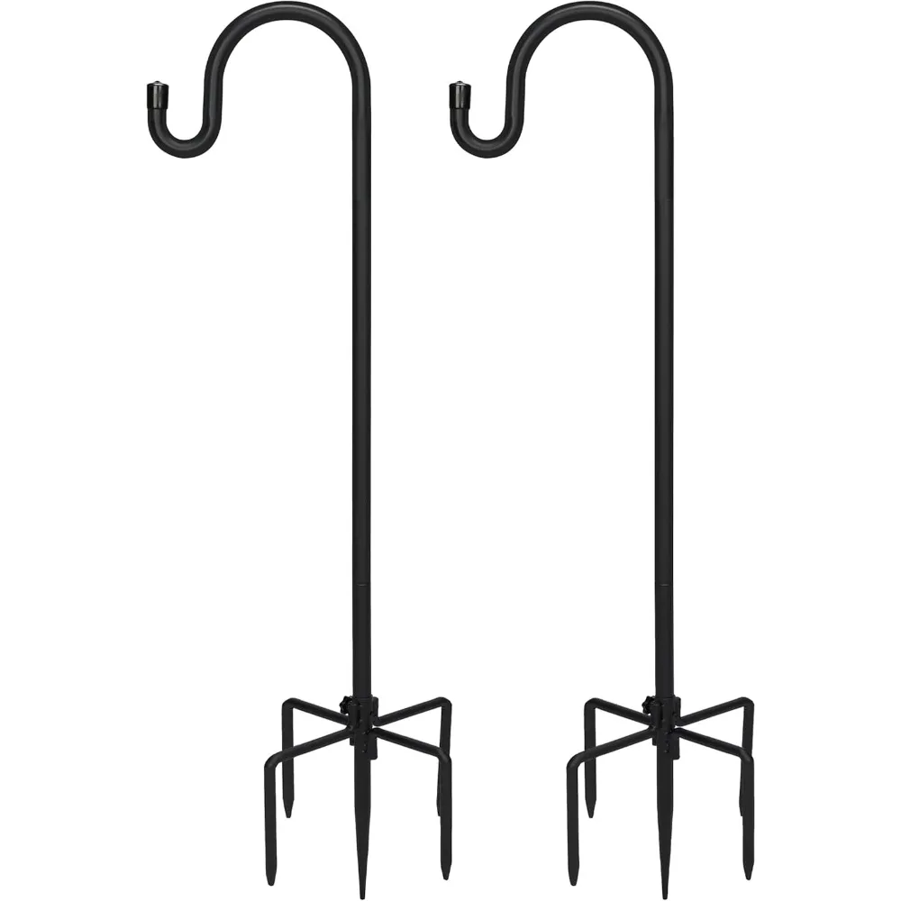 

2 Pack Adjustable Shepherd Hooks for Outdoor - 92 INCH Heavy Duty Bird Feeder Pole with 5 Prong Base, Hummingbird Feeder Stand,