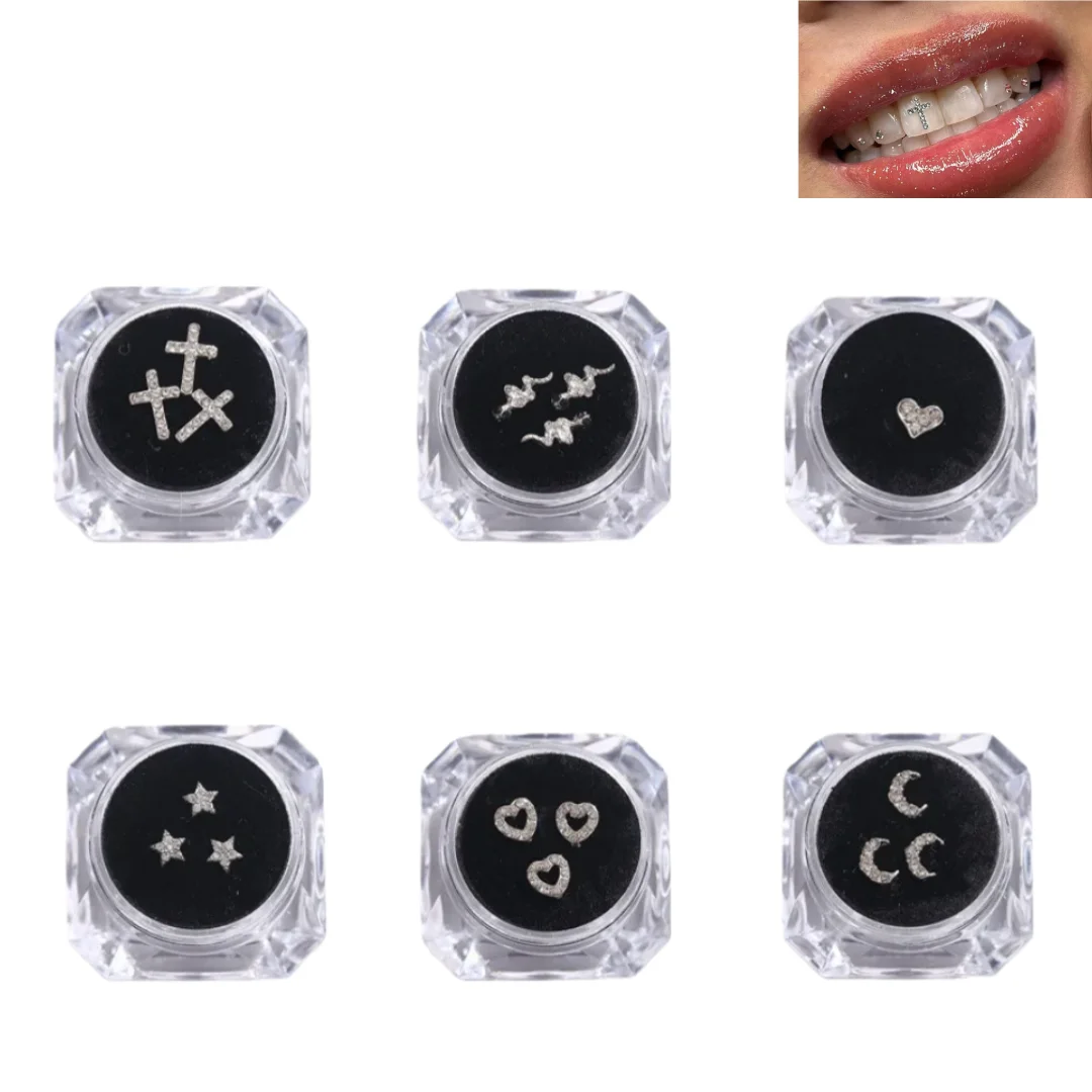 3 stks/doos Tand Gem DIY Sieraden Tandheelkundige Edelstenen Hart Ster Maan Vorm Schoonheid Metalen Tand Kristallen Sieraden Ornamenten Monddecoratie