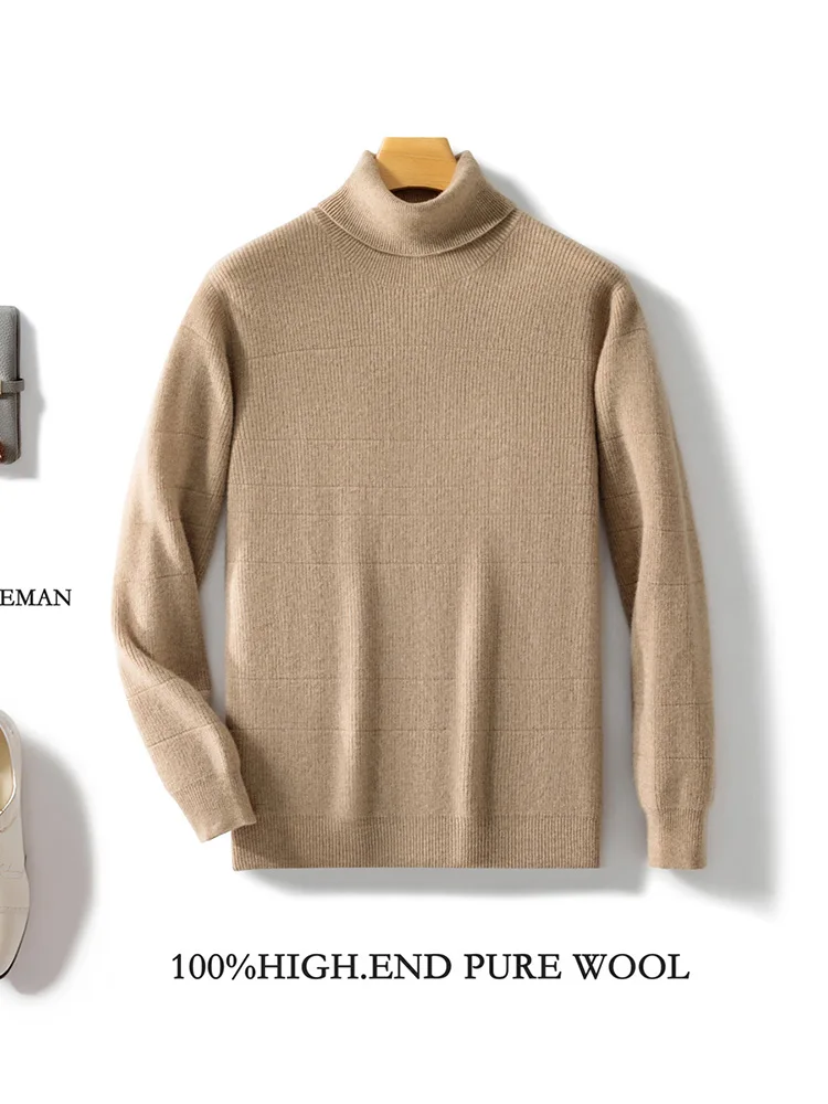 

Men's Turtleneck Pullover 100% Merino Wool Knitwear Autumn Winter Thick Cashmere Sweater Long Sleeve Basic Soft Clothing Tops