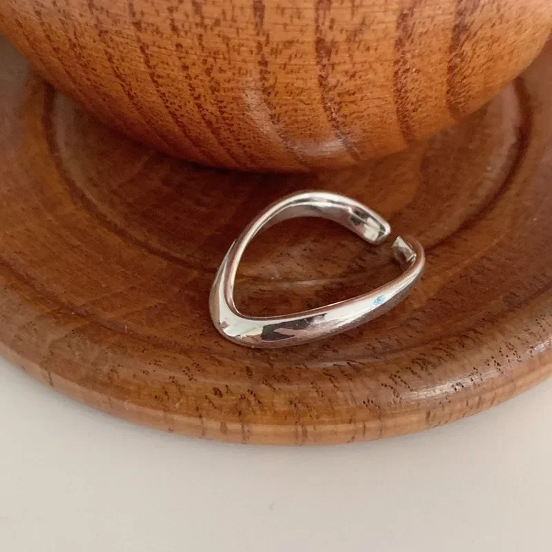 

Real 925 Sterling Silver Minimalist Wavy Letter V Opening Ring for Women Trendy Geometric Fine Jewelry Personality Accessory