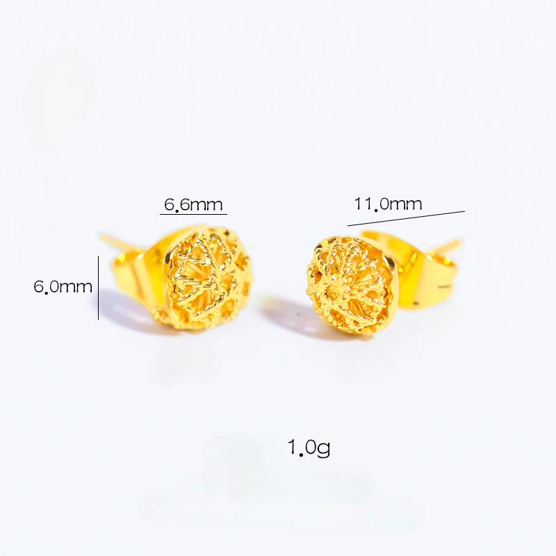 Genuine 14 Kt Gold Color Hollow Sugar Earrings for Women Earring Stud Wedding Ball Birthday Fine Jewelry Gifts Not Fade