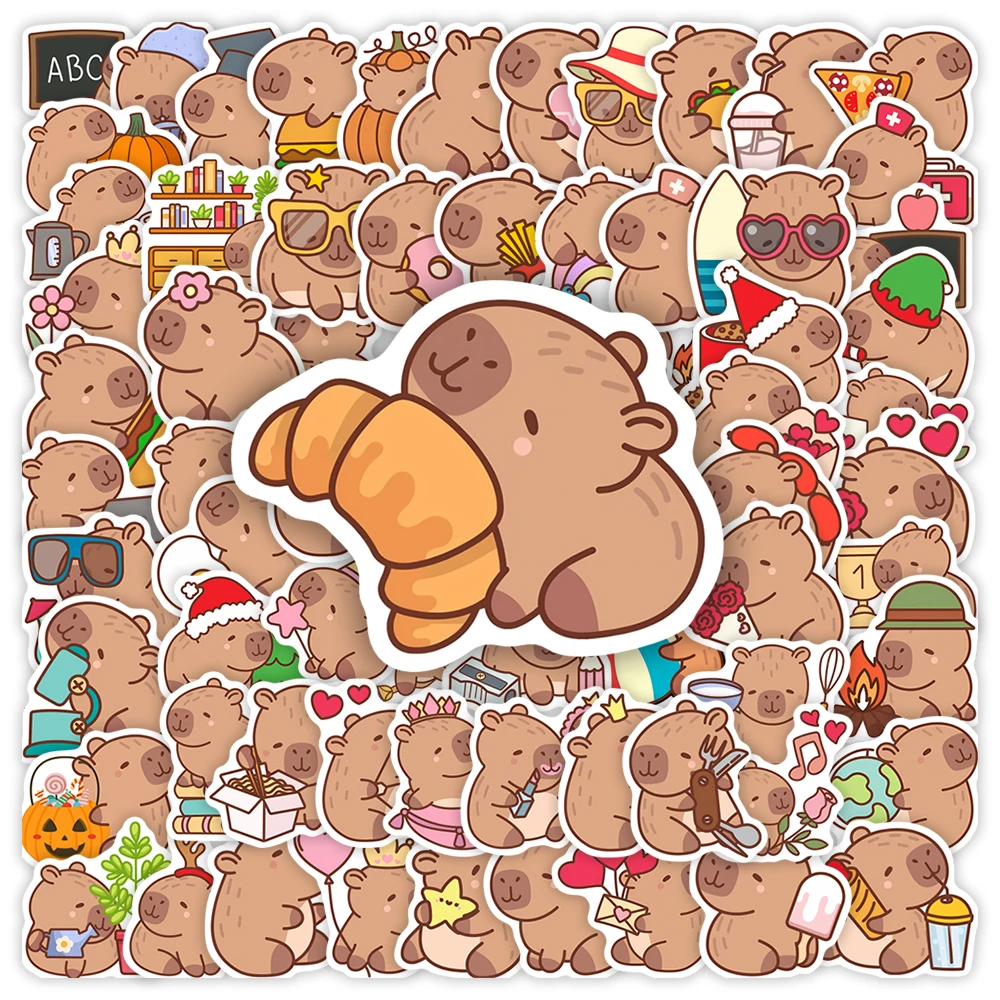 Autocollants Capybara de dessin animé mignon, autocollants décoratifs pour enfants, jouets de bricolage, cadeau pour Scrapbook, journaux indésirables, bagages pour ordinateur portable, étanche