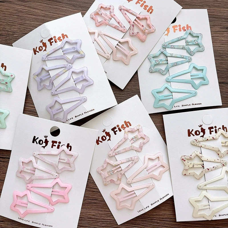 

10sets Baby Girls Barrettes Cartoon Snap Hair Clip Barrette Chilren Hair Accessories Cute Oil-drop Printed Girl's Star Hairpin