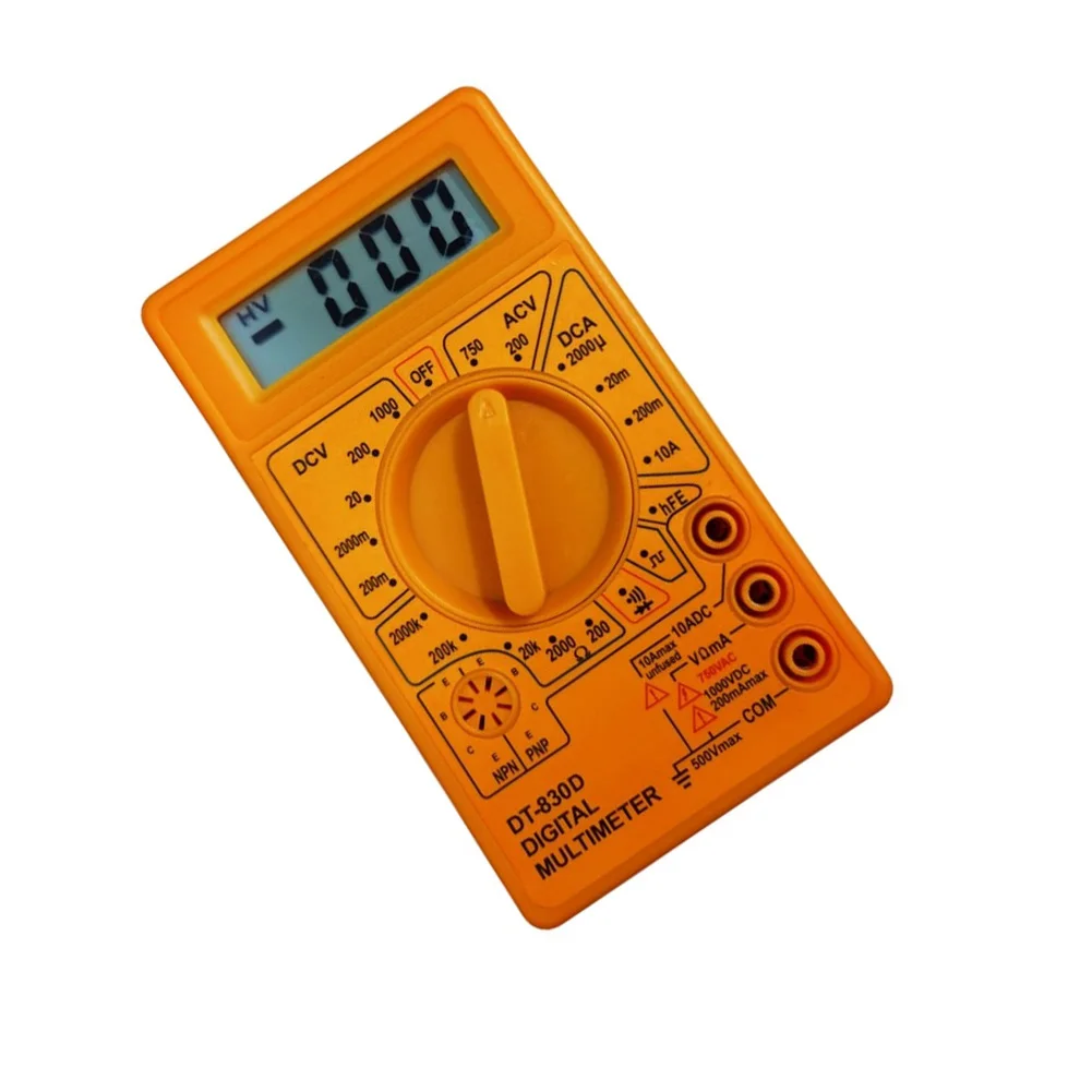 Digital Multimeter 830D Yellow for MINI with Buzzer LCD Screen Measures Voltage Current Resistance Diode Transistor Detection
