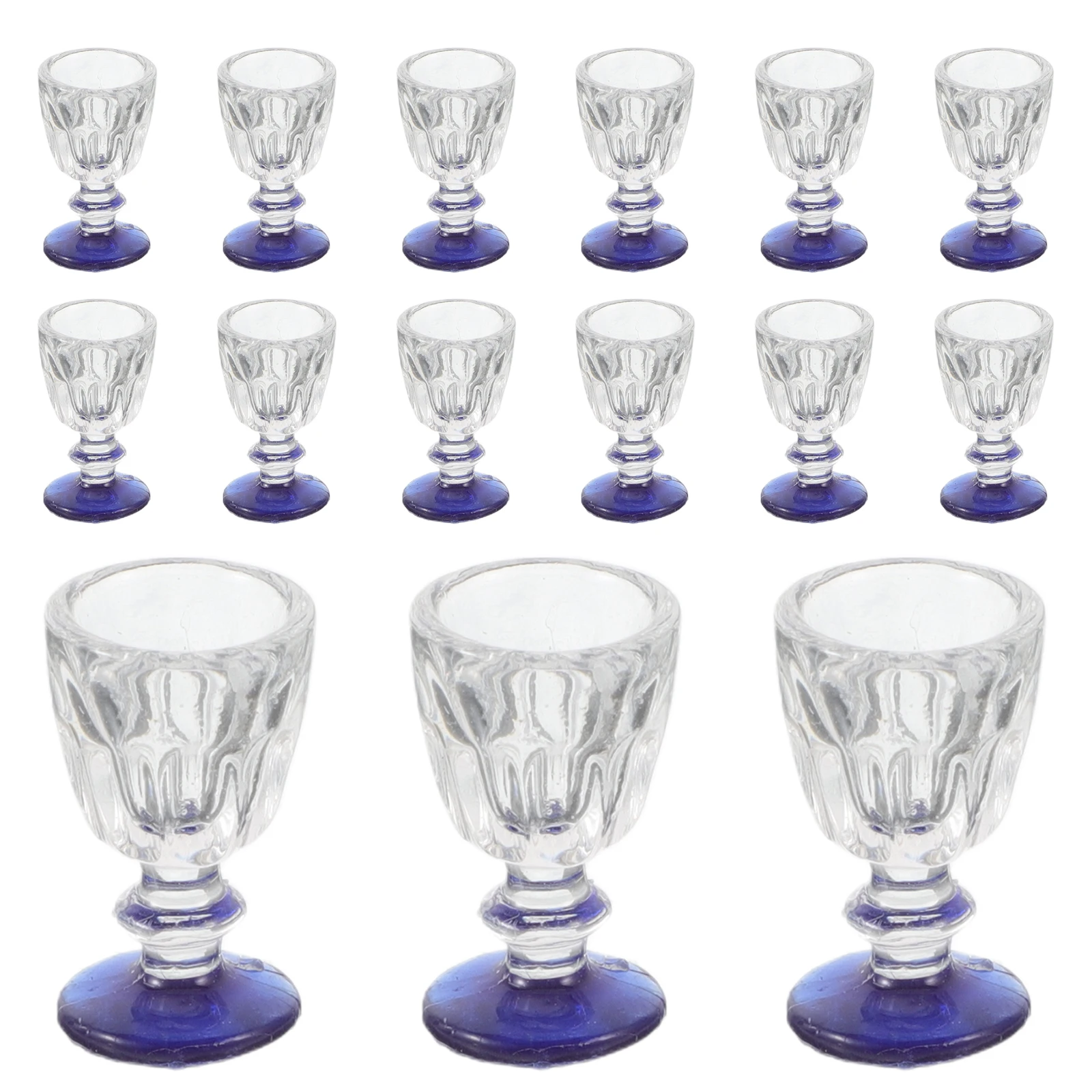 Mini tazas de vino para casa de muñecas, tazas con fondo azul en miniatura, accesorios de cocina decorativos Diy, 15 Uds.