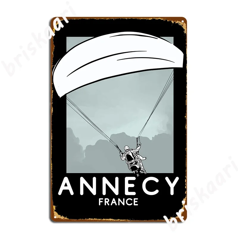 Annecy France Paragliding Metal Sign Garage Decoration Design Mural Pub Tin Sign Posters