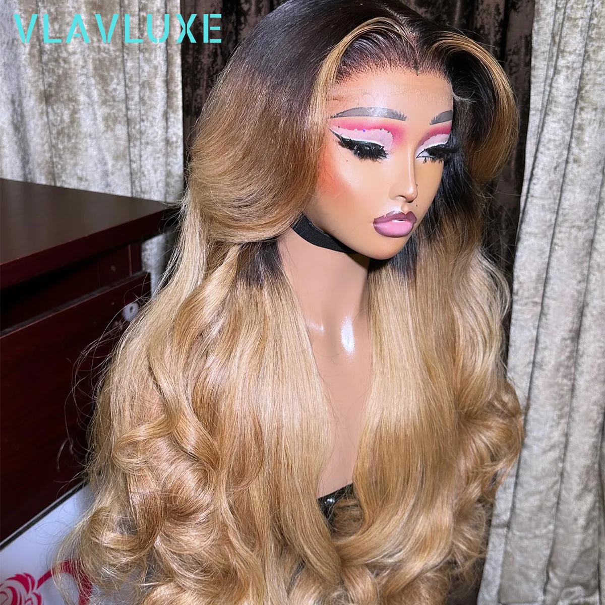 400 Dichte Ombre Blonde Körperwelle Glueless 360 HD Transparente Spitze Frontal Perücken 36 Zoll Brasilianische Remy Echthaar Perücken VLAVLUXE