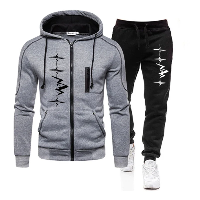 

High Quality Autumn Winter Outdoors Hoodie Daily Men's Clothing Jogging Casual Sports Single Piece Zipper Jacket and Sport Pants
