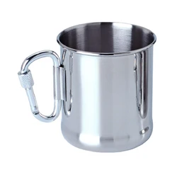 Taza de acampada de acero inoxidable con asa de mosquetón, equipo de viaje y senderismo, 250ml / 500ml
