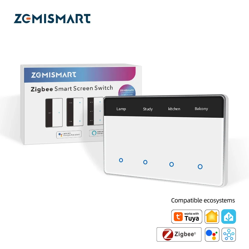 

Zemismart DIY Name Switch Zigbee Smart US Touch Light Switch with Horizontal Display Screen Work with Homey and Tuya Smart App