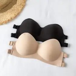 Sutiã Push Up invisível para mulheres, sutiãs sexy sem alças, tiras transparentes, roupas íntimas sem costura, lingerie elástica, sutiã sem costas