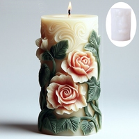 3D Rattan relief cylindrical candle silicone mold blooming peony relief cylindrical candle mould flower cylindrical gypsum molds