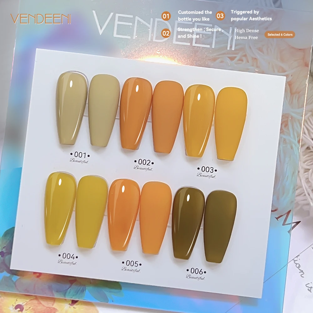 Vendeeni High Pigment 6colors Nail Gel Polish Set TPO HEMA FreeBright orange yellow green Gel Polish Kit