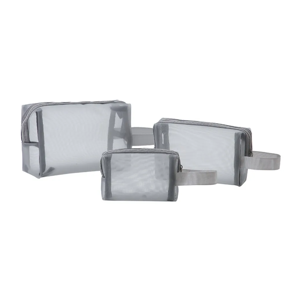 

3PCS/SET Solid Color Mesh Cosmetic Bags Multifunctional Large Capacity Transparent Makeup Bags Toiletry Bag