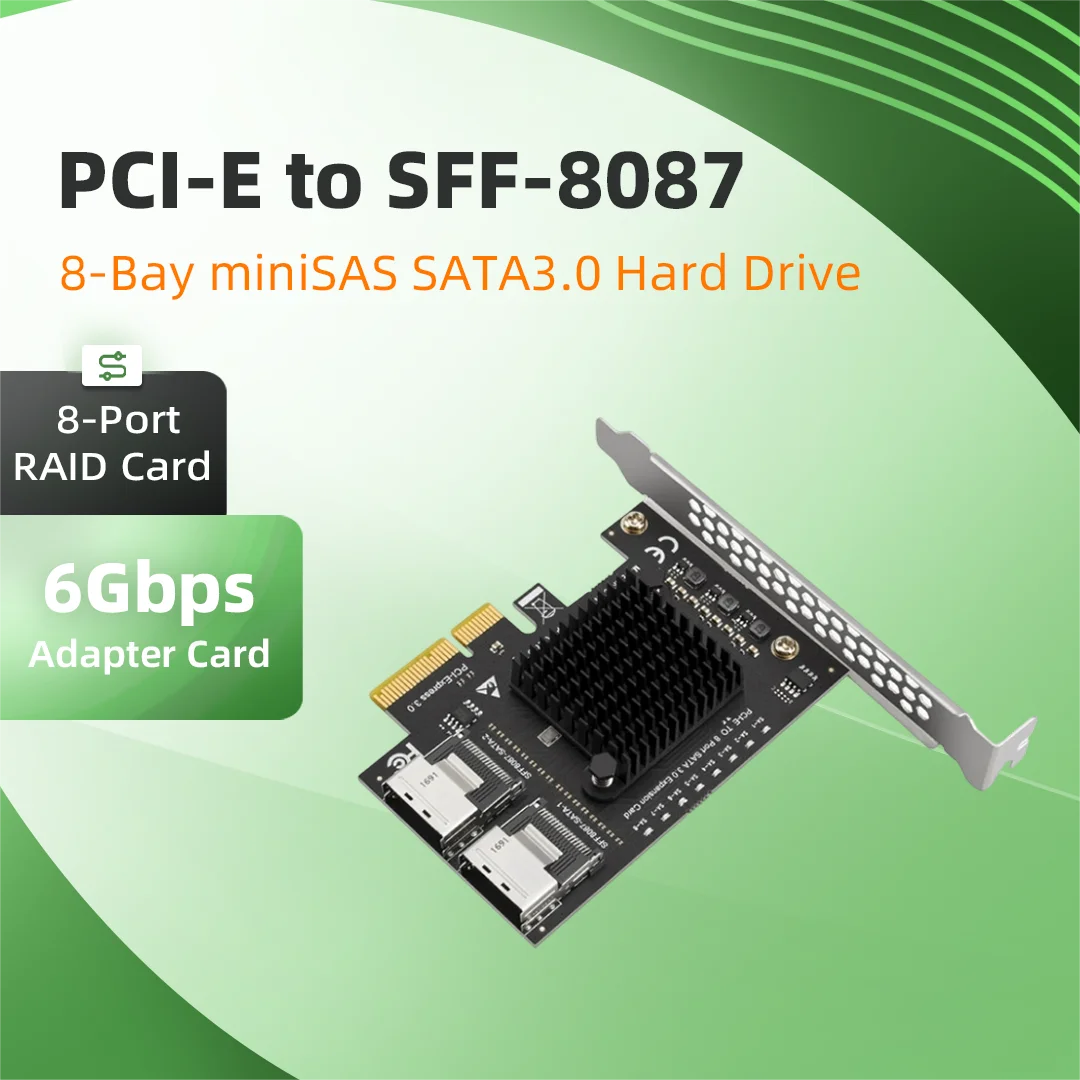 PCI-E X4 to SFF-8087 Adapter 8 Ports Mini SAS to SATA3.0 Hard Disk Expansion Card 6Gbps HDD Server Storage Controller Card