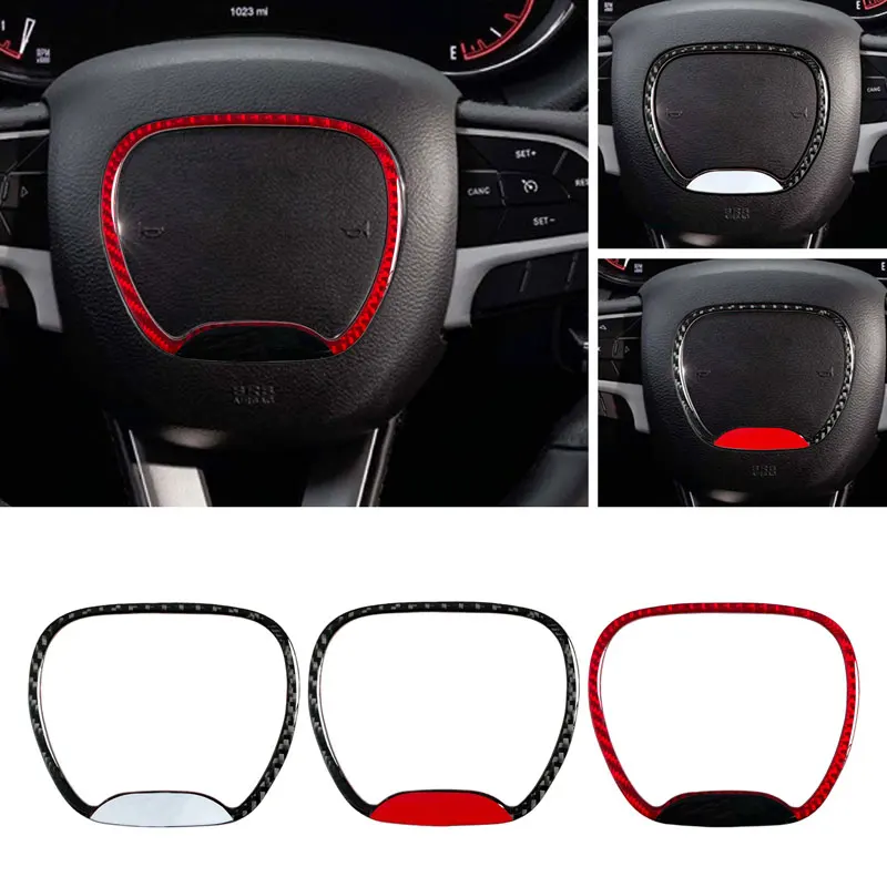 1pcs Carbon Fiber Interior Decor Car Steering Wheel Cover Sticker For Dodge Ram 1500 2500 3500  Challenger Charger Caliber