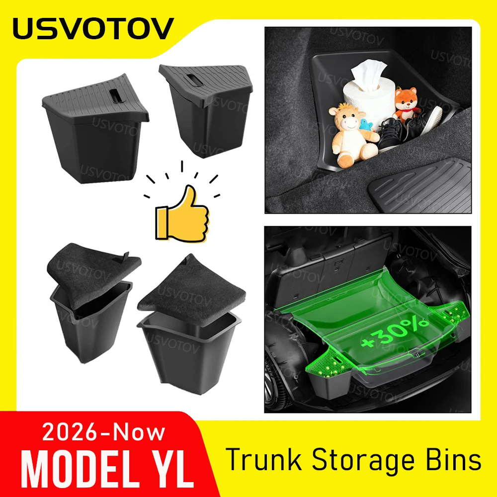 USVOTOV Trunk Storage Bins for 2025 2026 Tesla Model YL 6-Seats Rear Trunk Side Storage Box Trunk Organizer Interior Accessories