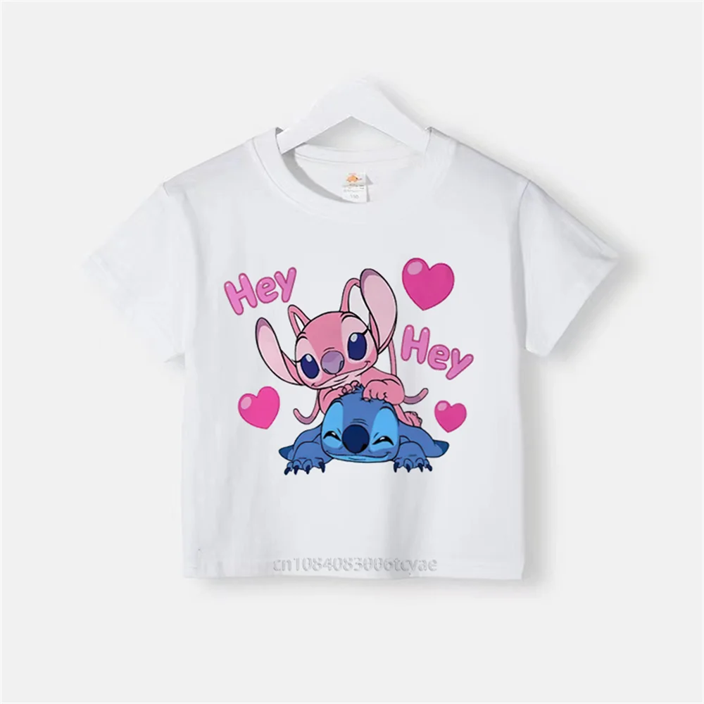 Disney Boys and girls cotton short sleeve printed cartoon cute Stitch round neck T-shirt children's summer casual top clothing