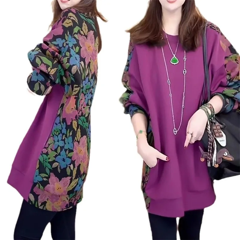 2025 봄/가을 신상 한국 패션 라운드넥 풀오버 중간 길이 스웨트셔츠 (캐주얼 & 데일리룩)