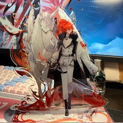 Game Impact Huge 20cm Knight Diluc Holds the Rope of a Horse Acrylic Figure Stand Original Model Desktop Ornament Fans Gifts