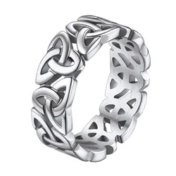 U7 Stainless Steel Hollow Out Irish Celtic Knot Triquetra Rings for Man Women Classic Symbols Unisex Couple Jewelry