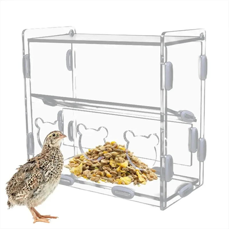 Parrot Feeder Box Acrylic Feeding Container No-Mess Multihole Food Box Clear Bird Food Dispenser Box For Finches Parrots