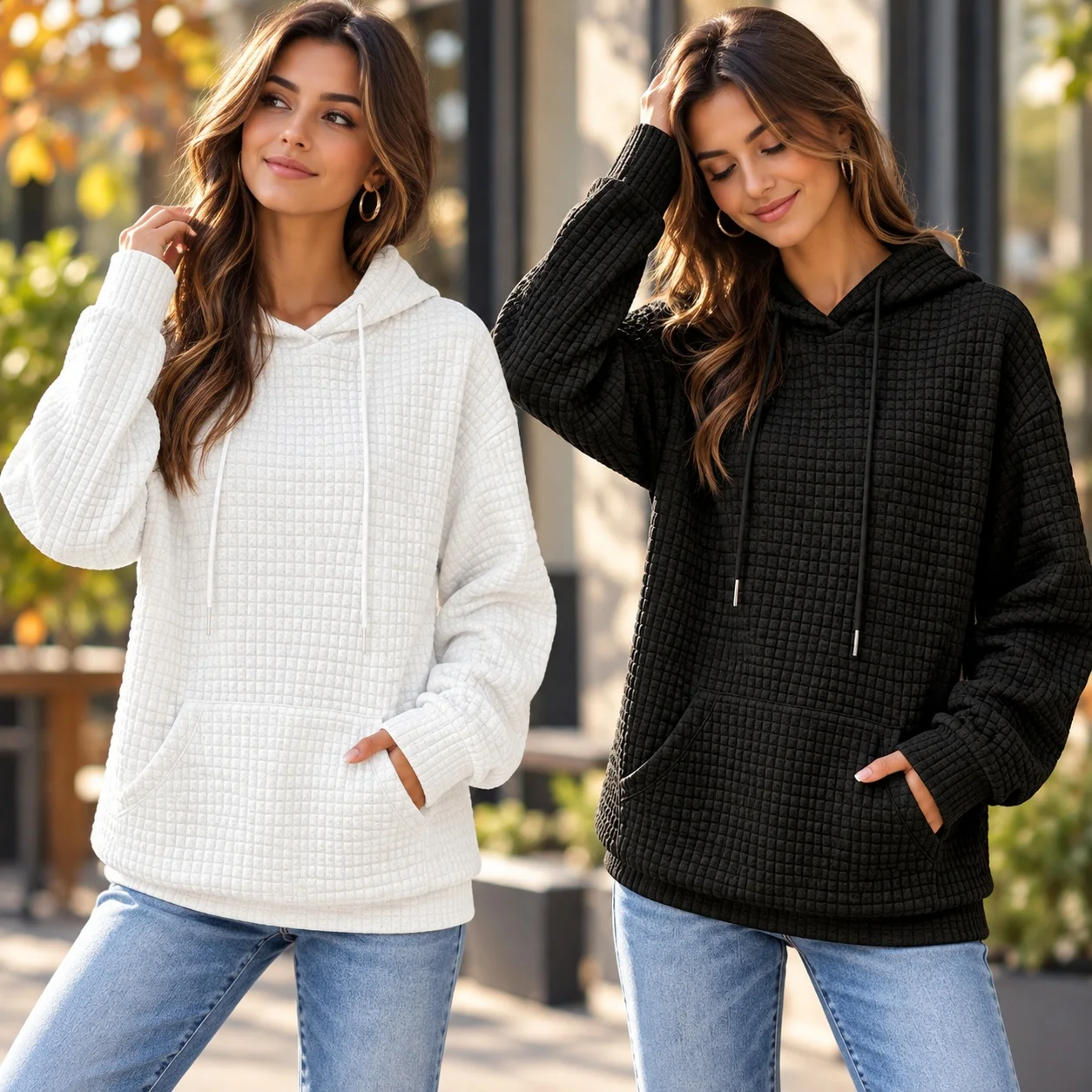 Hooded Long Sleeve Hoodie Regular Length Japanese Korean Casual with Regular Fit Round Neck Pullover Autumn Women Hoodie