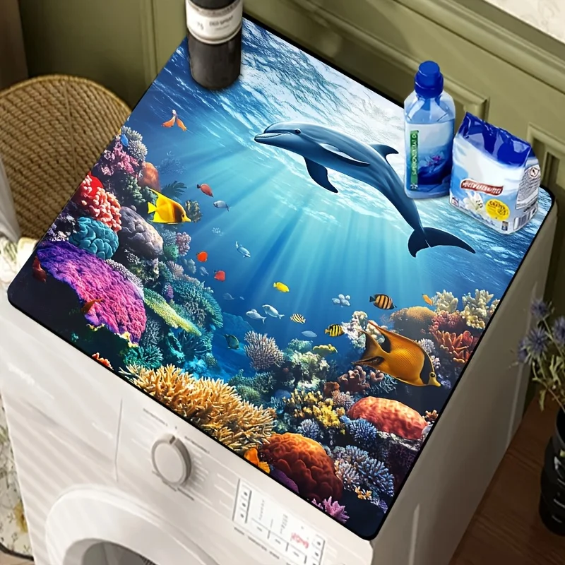 

1pc Washing Machine Top Cover Mat & Absorbent Pad - Ocean Sea Coral Fish Design for Kitchen, Bathroom, Laundry Room