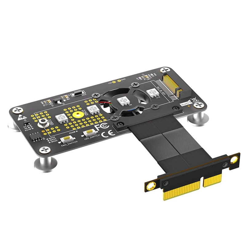 NEW-3 In 1 M.2( NGFF) NVME M-Key SSD To PCI-E 4X Extension Cable With Cooling Fan And Automatic Discoloration LED