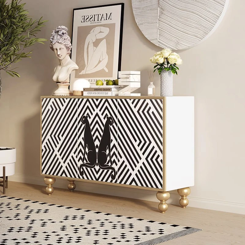 #American Style Light Luxury Egyptian Black Cat Storage Decorative Sideboard Hand-Painted High-End Entrance Wood Cabinet for