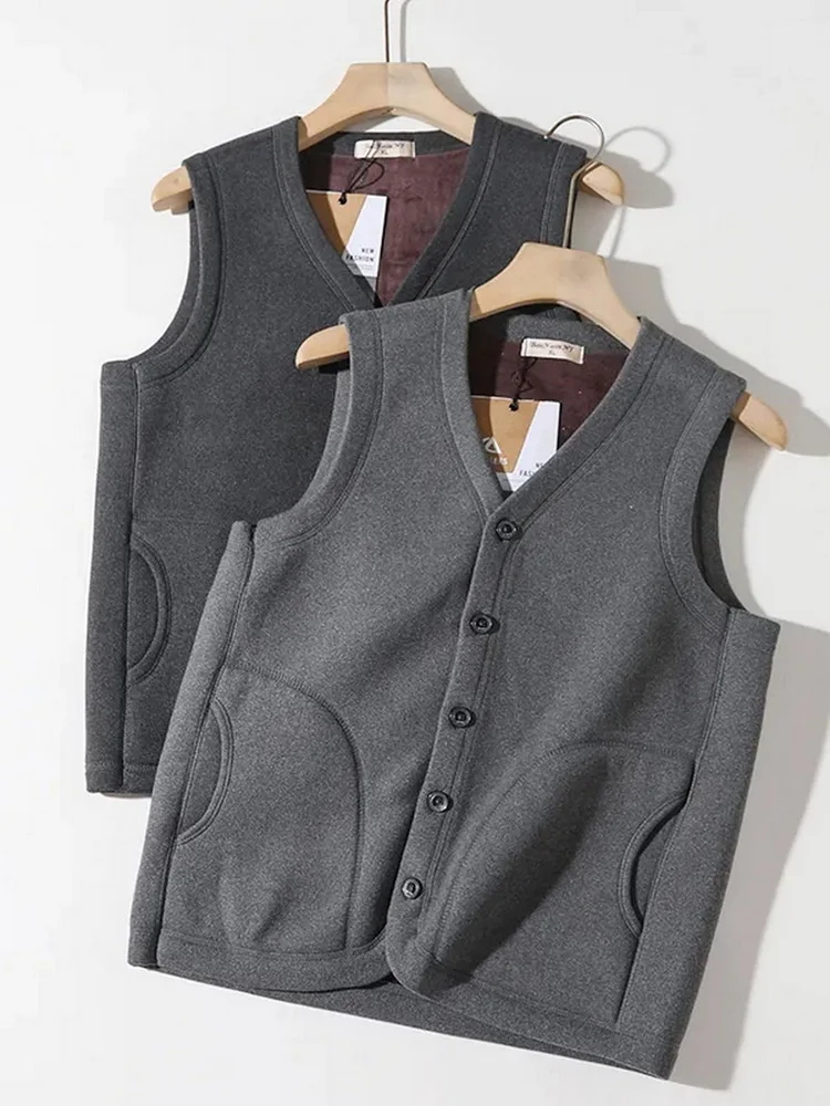

New Men's Fce Lined Thiened Warm Chinese Sle V-ne Vest Loose Casual Autumn Winter Outerwear Faion Urban Sle